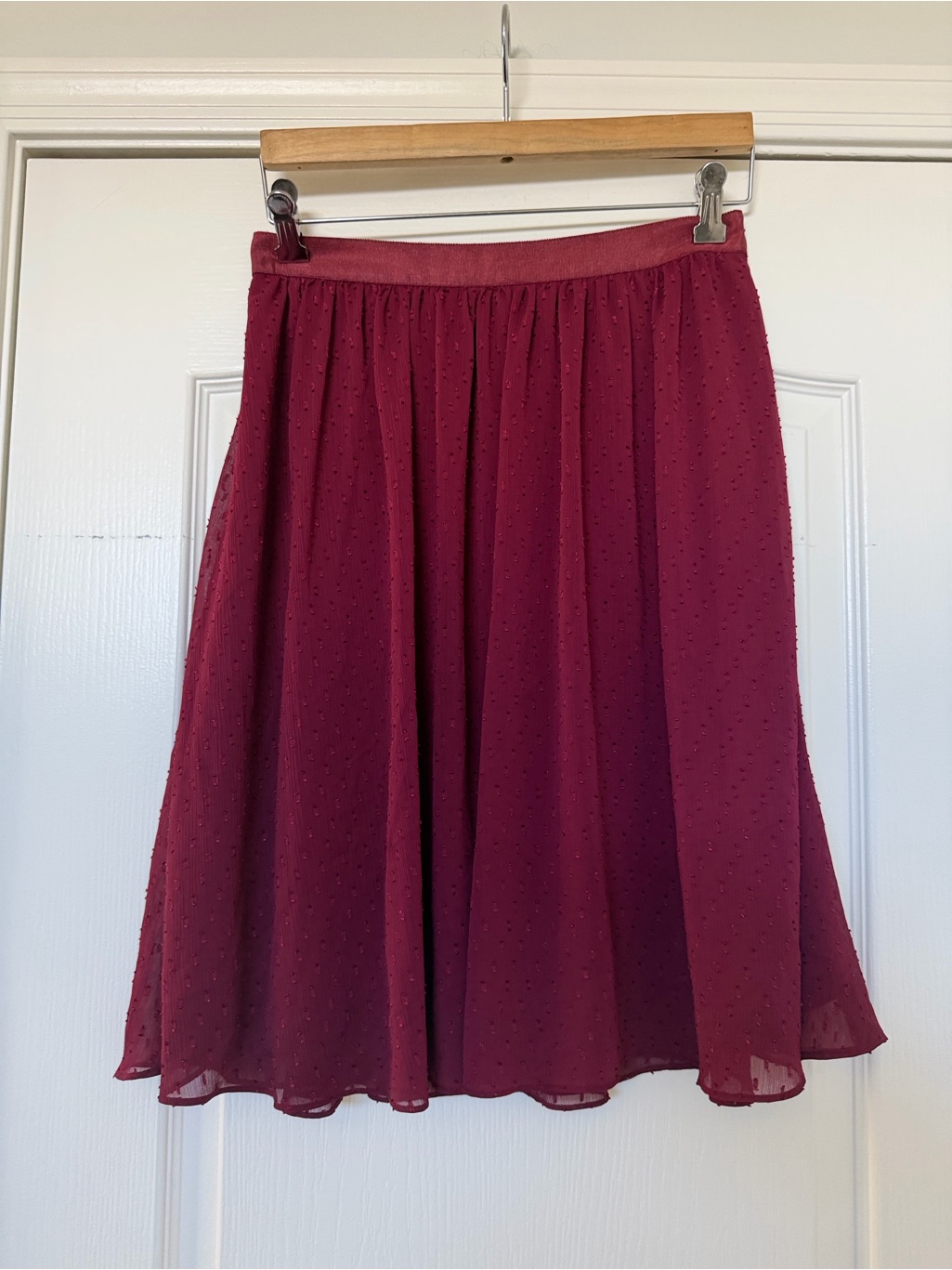 Brooks Brothers Burgundy A-Line Swiss Dot Skirt